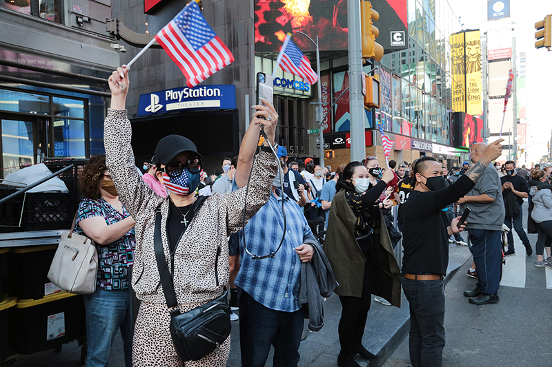 2020 Election Celebrations : New York City : Times Square : Richard Moore : Photographer : Photojournalist